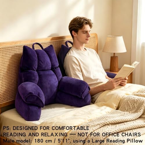 Reading Pillow for Bed with Arms, Back Support, Memory Foam（Grape, Large）