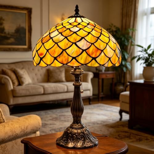 Tiffany Stained Glass Lamp Brown Scales Table Lamp