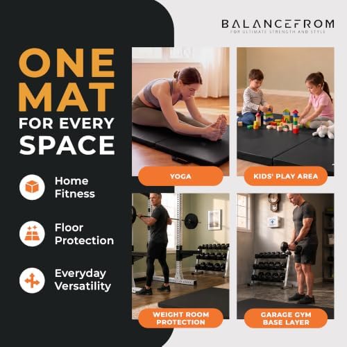BalanceFrom 6x2 Feet 3-Panel Folding Gymnastics Mat – 2-Inch Thick Pad with Vinyl Surface and Carrying Handles for Tumbling, Yoga, Pilates, Home Workouts, and Martial Arts