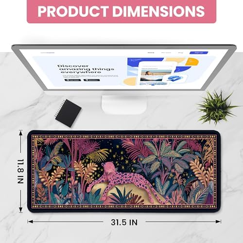 Aesthetic Desk Mat, Cute Midnight Jungle Desk Pad Protector for Work & Decor, 31.5" x 11.8", Pretty Non-Slip Extended Mouse Pad for Office or Home