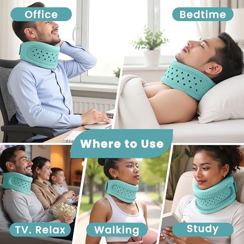 Neck Brace for Neck Pain and Support, Neck Support for Pain Breathable Cervicorrect Brace Adjustable Soft Silicone Foam, Cervical Collar for Sleeping, Relieving Spinal Pressure (Mint)