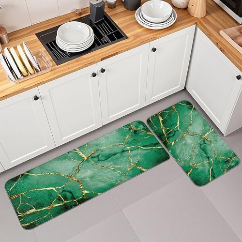Tyrot Gold Green Kitchen Mats for Floor 2 Pcs 17.3"X28"+17.3"X47"