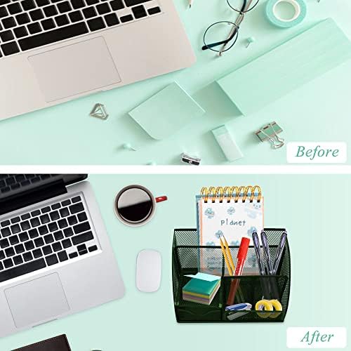 Green Desk Organizer Mesh Drawer Storage Accessories with 6 Compartments and Drawer, Desktop Caddy Storing Stationery Trinkets Cosmetics Jewelry Electronic Gadgets for Workspace Classsroom