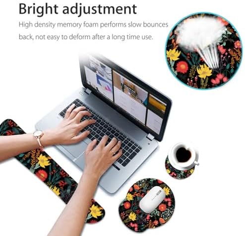 Keyboard Wrist Rest and Mouse Pad Wrist Support Set with Coaster,Ergonomic Mouse Pad,Comfortable for Easy Typing, Pain Relief,Memory Foam Keyboard Pad Set for Laptop Mac,Beautiful Floral