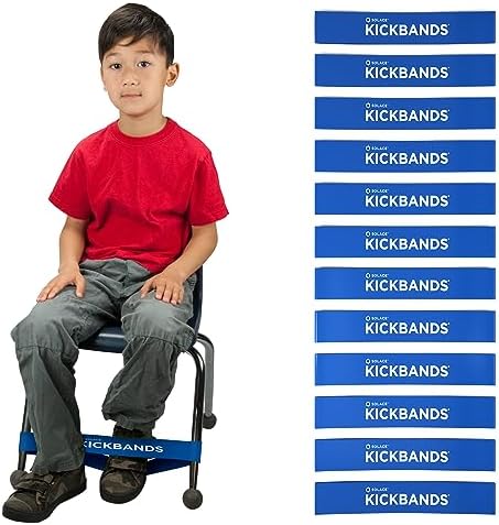 KICK BANDS Chair Bands for Kids with Fidgety Feet 12-Pack - ADHD Fidget Kickbands for Classroom Chairs & Desks - Solace Sensory Kickband (BLUE)