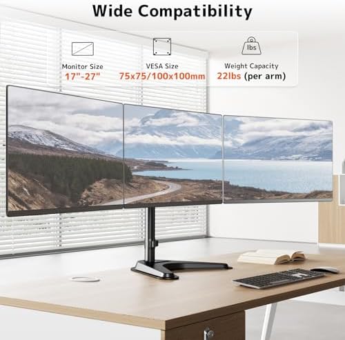Triple Monitor Stand, Full Motion Arm Fits up to 27 inch