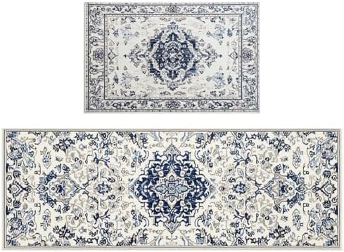 Kitchen Mats for Floor, 2PCS Cushioned Anti Fatigue Waterproof Non-Slip Kitchen Rug Runner,Washable Absorbent Comfort Kitchen Mat Set for Office Sink Laundry Home