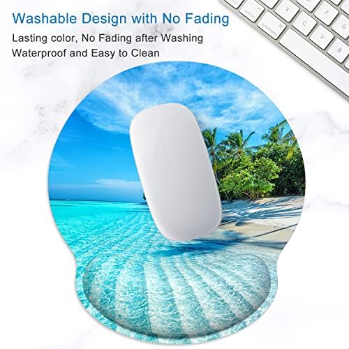 ITNRSIIET Ergonomic Mouse Pad with Wrist Support Wrist Rest Smooth Surface Non-Slip Rubber Base Comfortable Office Supplies Pain Relief, 9.8 x 9.1 inches, Blue Sea Blue Sky