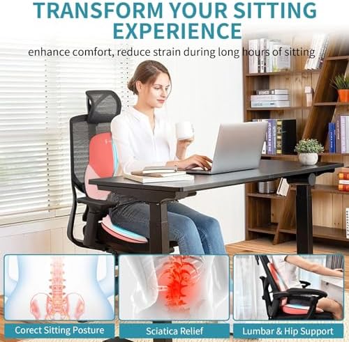 FLORICH Seat Cushion Lumbar Support Pillow for Office Chair, Car Lower Back Support, Ergonomic Desk Chair Pillow for Butt and Back Support of Memory Foam Seat Pad(Blue Pink)