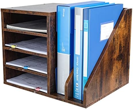 PAG-Mass Wood Desktop File Holder Organizer Mail Sorter for File Folders, Mails, Envelopes, Mailing Supplies or Magazines, Brown