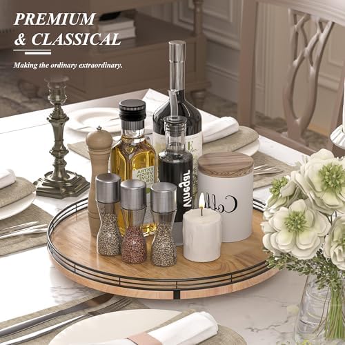 AMH 16-Inch Farmhouse Oak Lazy Susan Organizer for Table and Cabinet