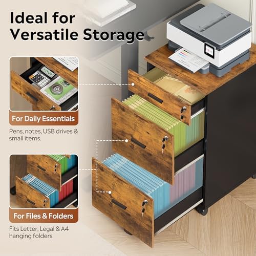 DEVAISE 3 Drawer Wood Filing Cabinet with Upgrade to 3 Individual Locks