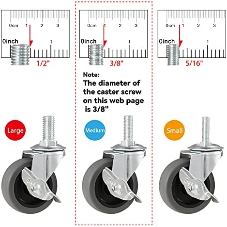 Caster Wheels, 3" Locking Swivel Threaded Stem Casters Set with Brake of 48