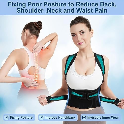 Posture Corrector for Women and Men,Adjustable Full Back Brace Support for Upper and Lower Back Pain Relief,Shoulder Straightener for Scoliosis, Hunchback,Hump,Thoracic,Spine Corrector,S(26"-34")
