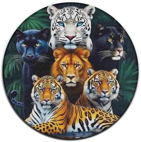 Fashion Round Area Rug Large Non Slip Carpet Unisex Home Decor Mat Jungle Animals Lion Tiger Leopard Print