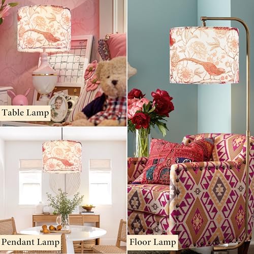 GO&SO Lamp Shades 1Pc,16" D x 10" H,Pink Birds Floral,Large Drum