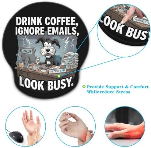 Britimes Ergonomic Mouse Pad with Wrist Support, Dog Coffee