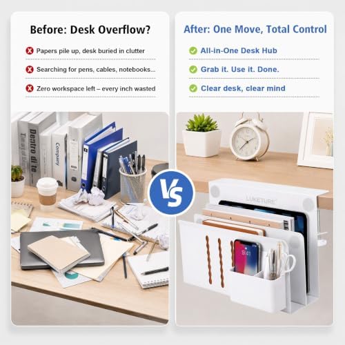 LUKETURE Desk Side Storage, 2 Tier Under Desk Laptop Mount with Pen Slot