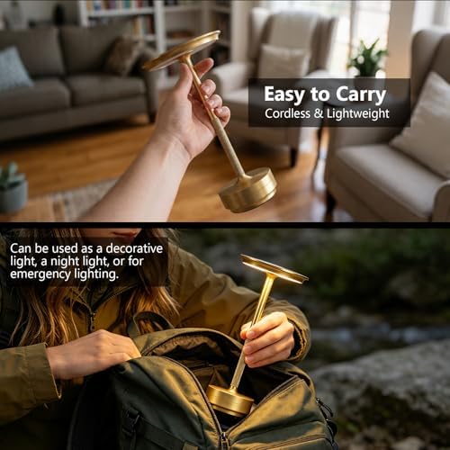 LED Cordless Table Lamp Rechargeable Battery Outdoor Light Gold