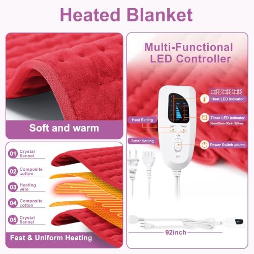 Heating Pad,Electric Heating Pads,Heating Pad for Back,Red,24x20 Inch