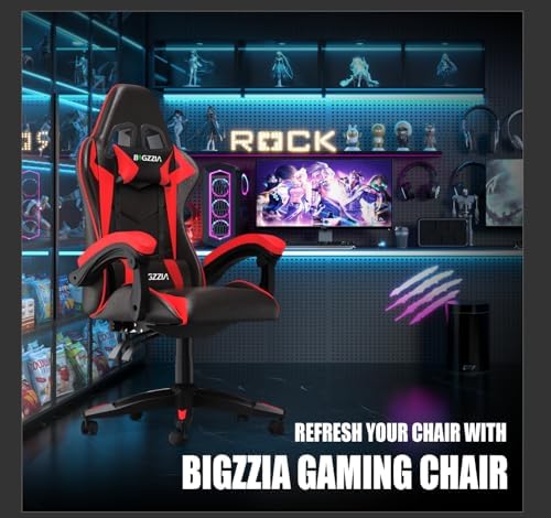 Bigzzia Gaming Chair with Lumbar Support, Ergonomic Gamer Chair Red