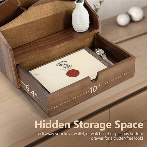 Rebee Vision Acacia Wood Mail Organizer for Desk with Drawer Entryway,Brown