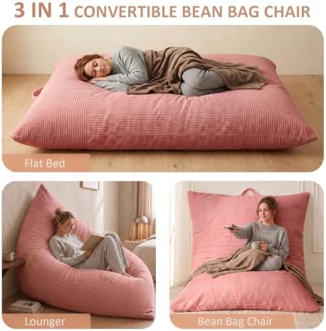 HUGHEAVEN Giant 3-in-1 Bean Bag Chair (76"x55") Oversized Floor Sofa Couch