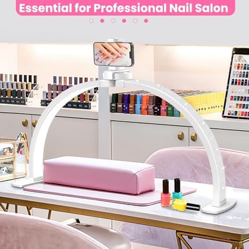 Nail Half Moon Light: Arch Rhinestone LED 29in Moonlight with Phone Holder Stand 3 Light Colors /10 Brightness Levels - Professional Nail Salon Esthetician Media Tech(Diamond,Large)