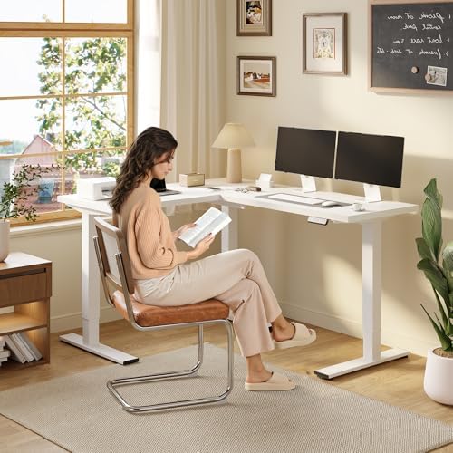 SANODESK 63" Reversible L-Shaped Electric Standing Corner Computer Desk