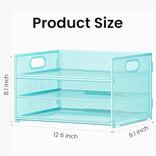 Paper Organizer with Handle,2P-3 Tier Blue Desk Organization Set