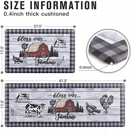 Carvapet 2 Piece Kitchen Mats Set for Floor 17x27+17x47 Anti Fatigue Plaid