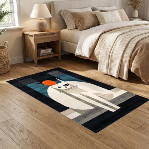5'x7' Black White Cat Artistic Feline Design Ultra-Soft Area Rug