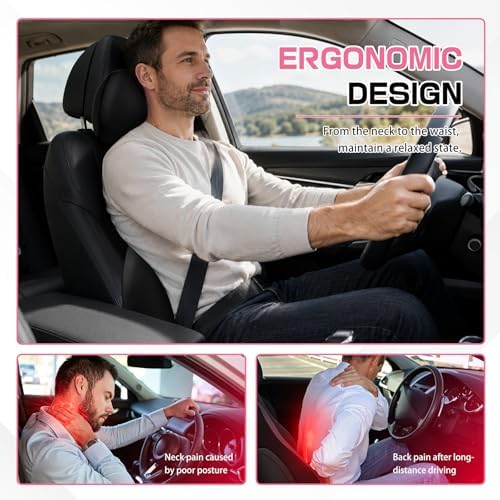2PCS Car Neck Pillow and Lumbar Support Pillow Set, Ergonomic Memory Foam Back & Neck Support Pillows for Car Seat, Office Chair, Driver Head & Back Cushion and Pain Relief (Black)