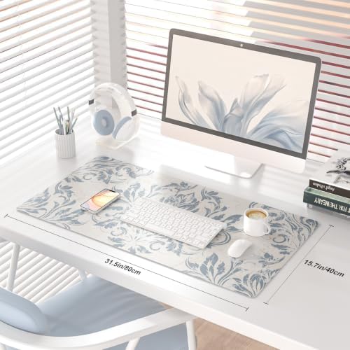 QIYI Leather Large Mouse Pad, Waterproof Desk Mat, 31.5" x 15.7", Damask