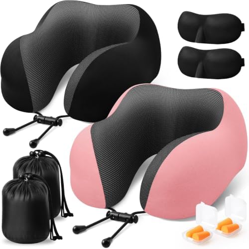 ExploreBliss Travel Pillow, Neck Pillow Airplane, Black & Pink