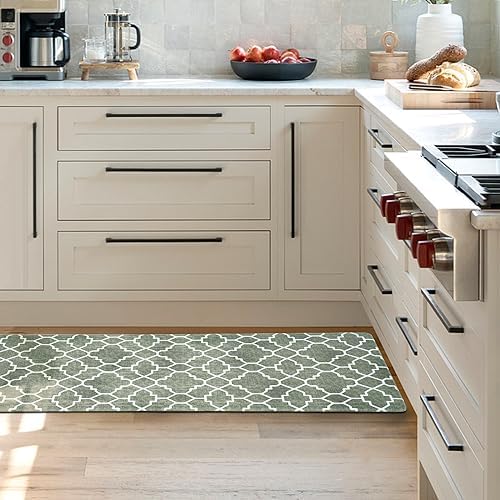 FRESHMINT Kitchen Mat Set of 2, Anti-Fatigue Cushioned Kitchen Mats for Floor, Waterproof Non Slip Comfort Standing Mat, Boho Kitchen Rug for Kitchen Decor, Sink, Office, 17"x30"+17"x47", Sage Green