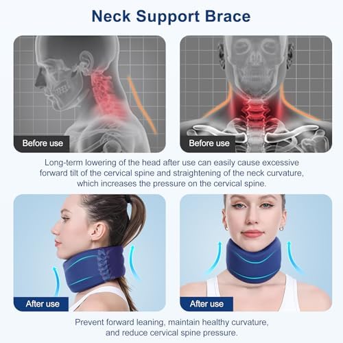 CozyHealth Neck Brace for Neck Pain and Support, Soft Neck Support Relieves Pain & Pressure in Spine for Women & Men, Wrap Align Stabilize Vertebrae Foam Cervical Collar for Sleeping (GBlue, XS, 2.5" Middle Height)