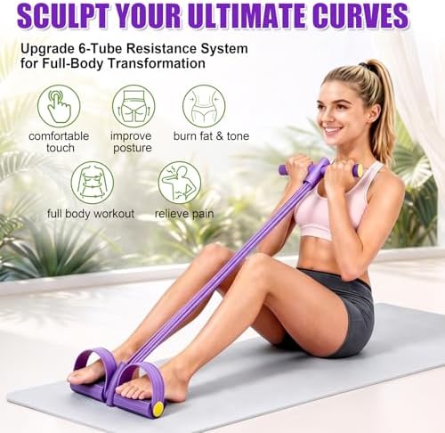 Foot Pedal Resistance Bands with Handles, 6-Tube Multifunction Elastic Yoga Exercise Bands, Home Gym Fitness Equipment for Women & Men to Abs, Core, Leg, Arm, Waist Workout