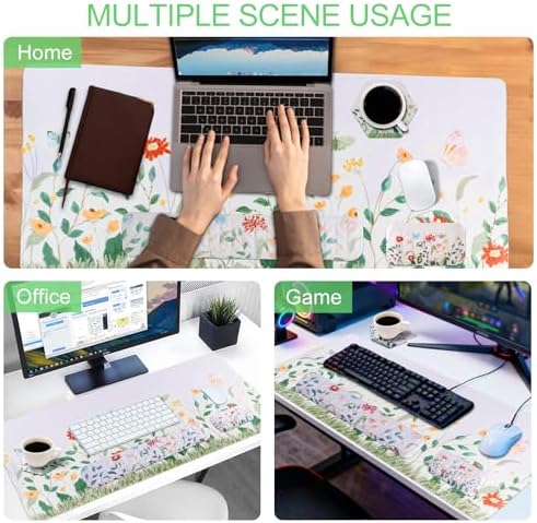 Petmolico 4-in-1 Wrist Rest Set with Desk Pad, Silver Wild Flowers