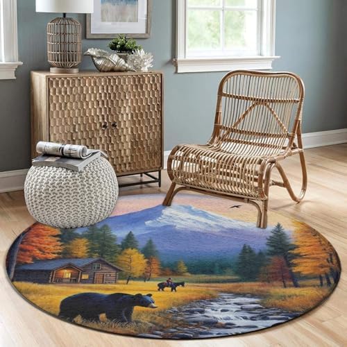 Women's Large Home Decor Mat, Soft Round Yoga Carpet, Non Slip Machine Washable Home Office Circle Rug Bears