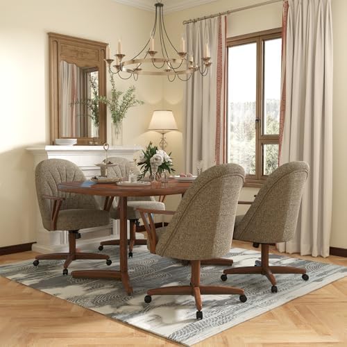 Chromcraft Bailey Swivel-Tilt Caster Dining Chair - Walnut - Mocha - 4pc