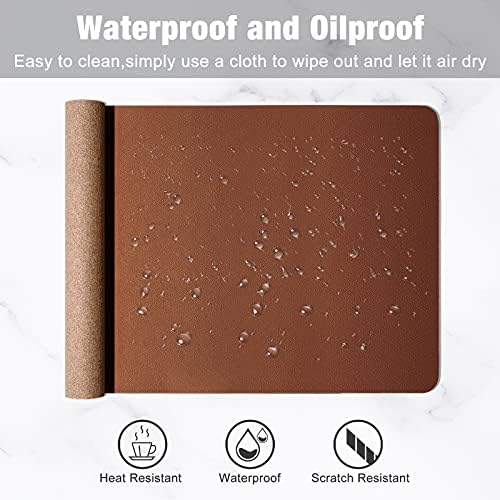 Hsurbtra Desk Pad, 23.6" x 13.8" PU Leather Desk Mat, M Extended Mouse Pad, Waterproof Desktop Blotter Protector, Non-Slip Ultra Thin Small Laptop Keyboard Writing Mat for Office Home, Brown