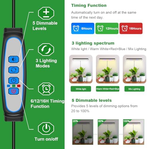 Wiaxulay Grow Lights for Indoor Plants,11in Full Spectrum Desk Growing Lamp