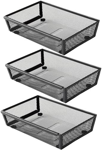 Mesh Tray Silverware Drawer Organizer, Utensil Cutlery Tray Office Supplies with Interlocking Arm Drawer Dividers Organizer for Flatware, Knives,Home,Office, School,Bedroom 9X6＂Black