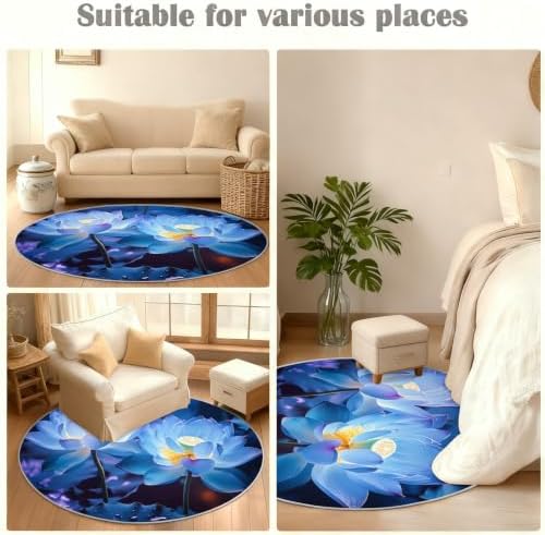 Lotus Round Area Rug - 5ft 3D Floral Round Rug for Living Room, Dreamy Floral Circle Rugs Washable Soft Non-Slip Carpet for Bathroom Bedside Sofa Coffee Table Decor Mat