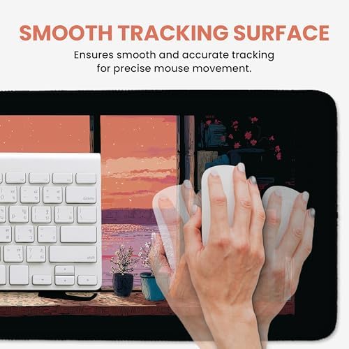 Aesthetic Desk Mat, Cute Cozy Cat Desk Pad Protector for Work & Decor, 31.5" x 11.8", Pretty Non-Slip Extended Mouse Pad for Office or Home
