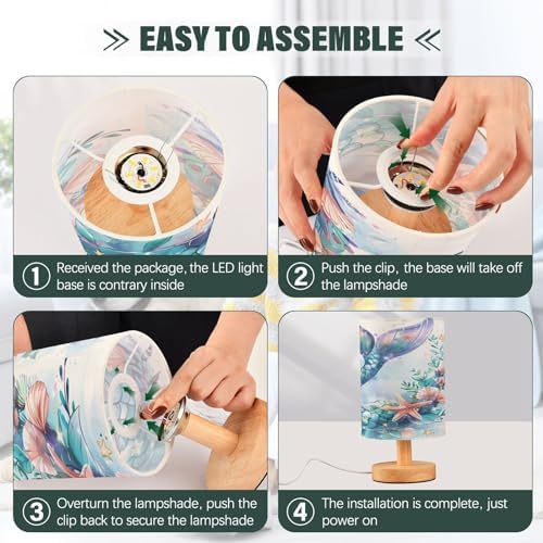 ALAZA Flower Mermaid Starfish Seashell Decor Bedside Table Lamp with USB Port for Bedroom Nightstand Office Desk LED Bulb Included