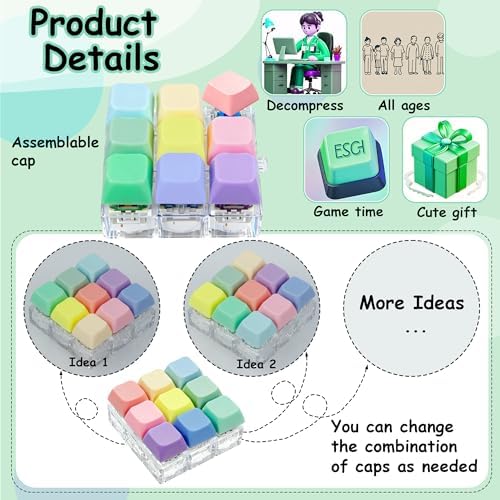 Keyboard Fidget Toy, Keyboard Fidget Keychain 9-in-1 Keyboard Decompression Button Finger Clicker Toys Stress Relief Fidget Gifts (9 Colors)
