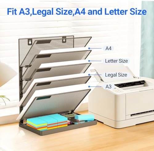 Legal /A4/ Letter Size Hanging Wall File Organizer Desktop File Organizer,6-Tier Wall Mount/Self Standing Paper Document Folder Holder,Mesh Magazine Rack for Office Home, Black ﻿