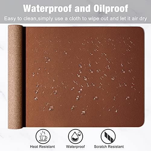Hsurbtra Desk Pad, 35.5" x 17" PU Leather Desk Mat, XXL Extended Mouse Pad, Waterproof Desktop Blotter Protector, Non-Slip Ultra Thin Large Laptop Keyboard Writing Mat for Office Home, Brown